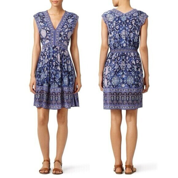 Rebecca Taylor Dress Women Size 2 Abstract Print Silk Bohemian Coastal Core Midi - Picture 1 of 16